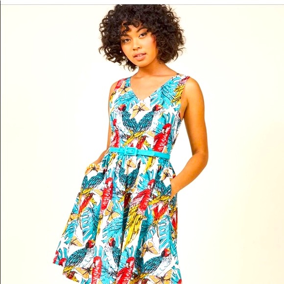 Modcloth Dresses & Skirts - ModCloth parrot and butterfly dress w belt-Size 1x